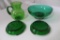 Green Glass lot, 2 anchor hocking forest green punch bowl bases, punch bowl, green pitcher