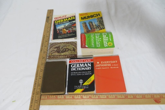 Seven Little Books, German - English dictionary, Japanese Word Book, Bertliz Travel Guides, Italian