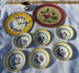 Mixed Stangl Lot, 6 Fruit sauce bowls, 1 Magnolia Chop Plate, 1 Festive Tidbit plate, 1 Fruit