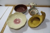 Five Pottery Pieces including a Cornucopia by Peter Potter,