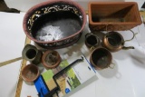 Mixed Items to include Planter, deck box holders, copper pieces to use as planters