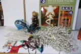 Christmas Lot - 3 spiral white metal trees in box, icicle lites, 2 strands colored bulbs, pinecone