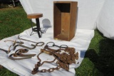 Wood Box, Stand, cast iron items