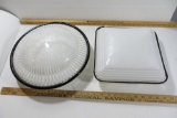 Two Handblown Ceiling Light Shades white and black.