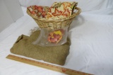 Basket of Fall fabric, leaves. Burlap 40