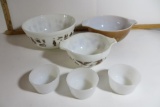 Pyrex Early American Mixing bowl and 2 Cinderellas and 3 Glasbake Ramekins