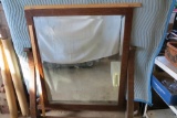 Oak Framed Mirror on hinged stand that attaches to a dresser