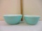 Two Vintage Pyrex Turquoise Mixing Bowls no. 402 1 1/2 qt and 403 2 1/2 qt, 3 lbs 8 oz