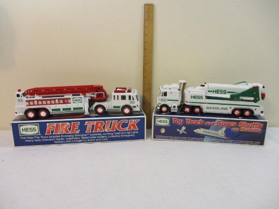 Two Hess Trucks: 1999 Toy Truck and Space Shuttle with Satellite and 2000 Fire Truck, in original