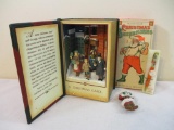 Assorted Christmas Items including Department 56 A Christmas Carol Music Book Display, Addiction