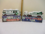 Two Hess Trucks: 1998 Recreation Van with Dune Buggy and Motorcycle and 1999 Toy Truck and Space