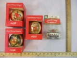 Four Vintage Advertising Christmas Ornaments including 3 Coca-Cola and Hershey's Trolley (1983), 10