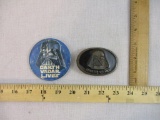 Vintage Darth Vader Die Cast Belt Buckle (1979, Lee Co) and Darth Vader Lives (1977, Image Factory