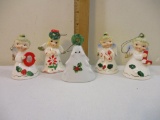 Five Vintage Lefton Porcelain Bells, 1950s and more, 11 oz