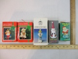 Five Porcelain Collectible Bells in original boxes: Sears Christmas Around the World, 2 Cheery