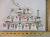 13 Vintage Porcelain Christmas Bells, marked Japan, 9 oz