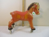 Vintage Blazon Inc 1965 Blow Molded Plastic Rocking Horse on Wheels, marked 20, 2 lbs 10 oz