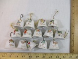 14 Vintage Japan Porcelain Christmas Bells, 11 oz