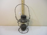 The Adams and Westlake Co NJC (New Jersey Central) Railroad Lantern with Clear Glass Globe, globed