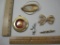 Three Gold Tone Pins and 2 Pendants including silver tone clown and more, 3 oz