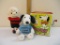 Vintage Peanuts Items: 1966 Mattel Jack in the Box, Snoopy Plush (Applause), and Charlie Brown