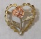 14 K Gold Heart and Rose Pin, .11 ozt