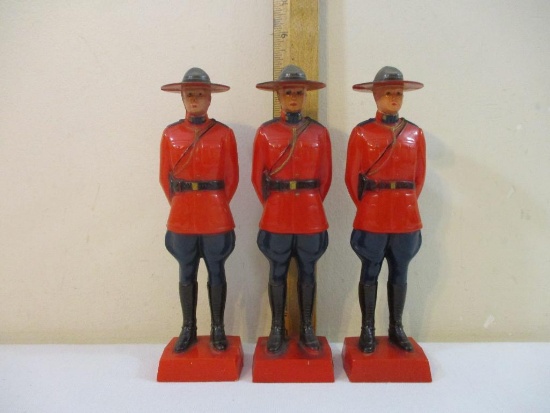 Three Reliable Canadian Mountie Figures, hollow plastic, 5 oz
