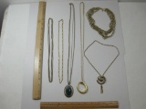 Five Gold Tone Necklaces, Multi-strand Heavy Chain, 23
