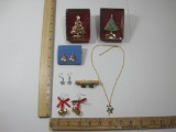 Christmas Jewelry items including pins, earrings, and necklace, 5 oz
