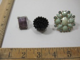 Three Fashion Rings including purple stone and more, 4 oz