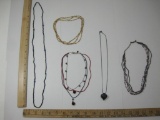 Five Fashion Necklaces including seed beads, baked beads and more, 5 oz