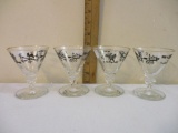 Set of 4 Libbey Gold-Rimmed Martini Glasses with 1668, cherub weather vane, and rooster, see