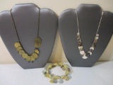 Two Necklaces and Bracelet including shells, mother of pearl and more, 3 oz