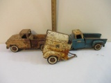 Two Vintage Tonka Toys Pressed Steel Trucks and Tonka Farms Trailer, see pictures for condition, AS
