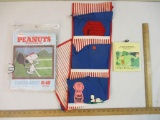 Lot of Vintage Peanuts Items including Malina Crewel Stitchery Kit, Wall Plaque, and Wall Organizer,