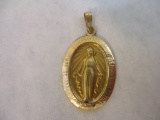 14 K Gold Miraculous Medal Pendant, St. Catherine Laboure with 