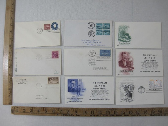 Nine First Day Covers, Various Dates includes 1948 William Allen White 3cent, 1960 Mount Vernon