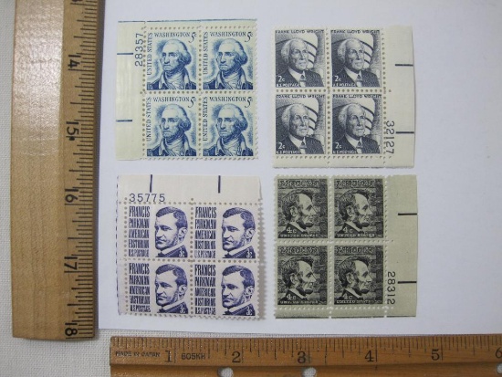 Four Blocks of Postage Stamps includes Frank Lloyd Wright, Francis Parkman and more, #1280-1283,