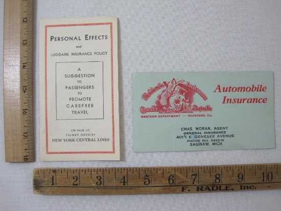 Vintage Papers includes New York Central Lines Personal Effects and Luggage Insurance Policy