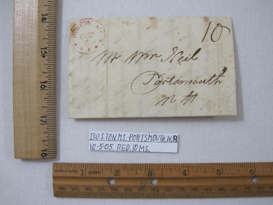 Stampless Cover Boston Mass - Portsmouth NH Oct 5 1805, Red 10 Mass