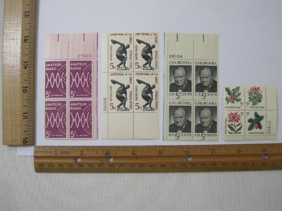 Four Blocks of Postage Stamps including Amateur Radio, Churchill and others, #1254-57, #1260, #1262,