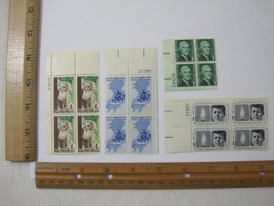 Four Blocks of Postage Stamps includes John Muir, New Jersey Tercentenary and others, Scott #1245,