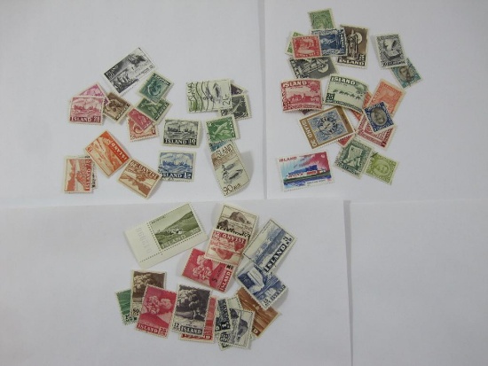 Canceled Iceland Postage Stamps including farming & fishing, landscapes and more, c. 1970s