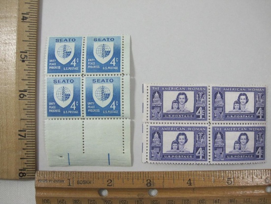 Two Blocks of Stamps, SEATO 4 cent, The American Woman 4 cent, mint