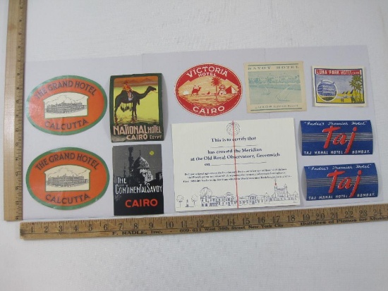 Vintage Steamer Trunk Luggage Tags includes Taj Mahal Hotel Bombay, The Grand Hotel Calcutta and