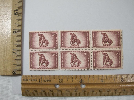 Block of Six Stamps, 1948 Rough Riders 1898-1948 3cent US Postage, mint