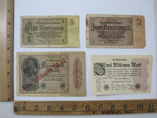 Four German Banknotes includes Two Reichsbanknotes, 1922 Eintaufend Mark, 1923 Zwei Millionen Mark,