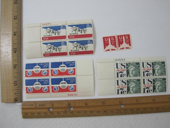 US Airmail Stamps includes 3 Blocks, 17c #C80, 26c #C88, 25c #C89 and 2 Stamps 11c #C82, mint