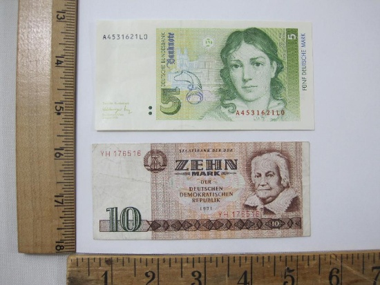 Two German Deutsche Marks Notes, 1971 Zehn Mark, 1991 Funf deutsche Mark