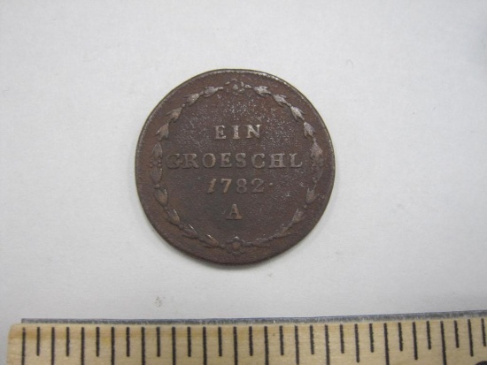 1782-A Austrian RDR Bohemia Ein Groeschl Coin, Vienna Josef II 1764-1790